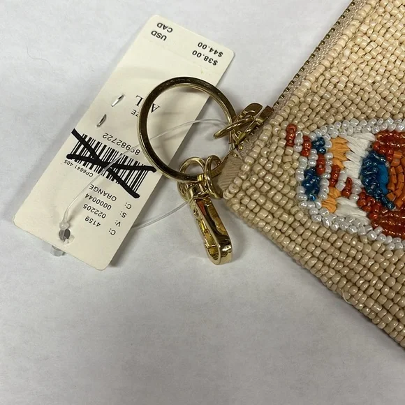 Anthropologie Beaded Coin Purse Orange and Green - Picture 4 of 4